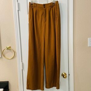 MADEWELL The Harlow Wide Leg Pants High Waist Cotton Linen Blend Brown Size 2